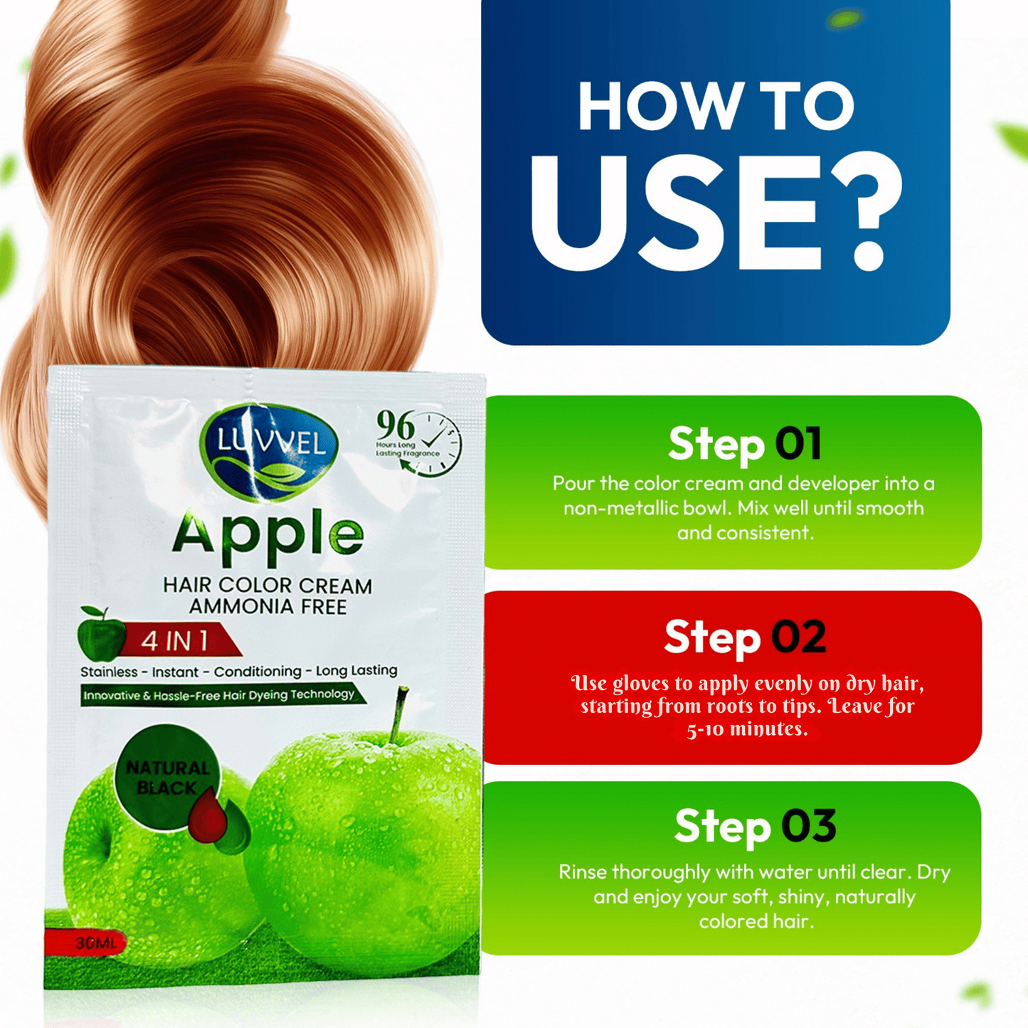 LUVVEL Apple Hair Color Cream – 30ML x 10 Sachet