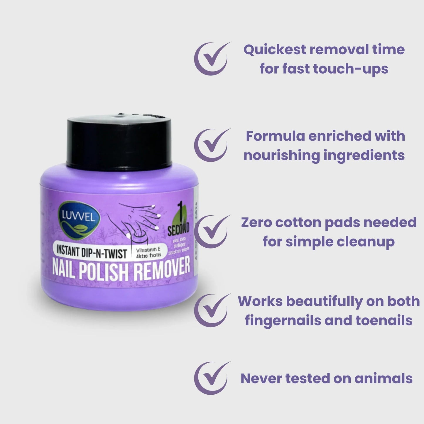 Luvvel Dip-N-Twist Nail Polish Remover — Acetone-Free, Gentle & No-Mess