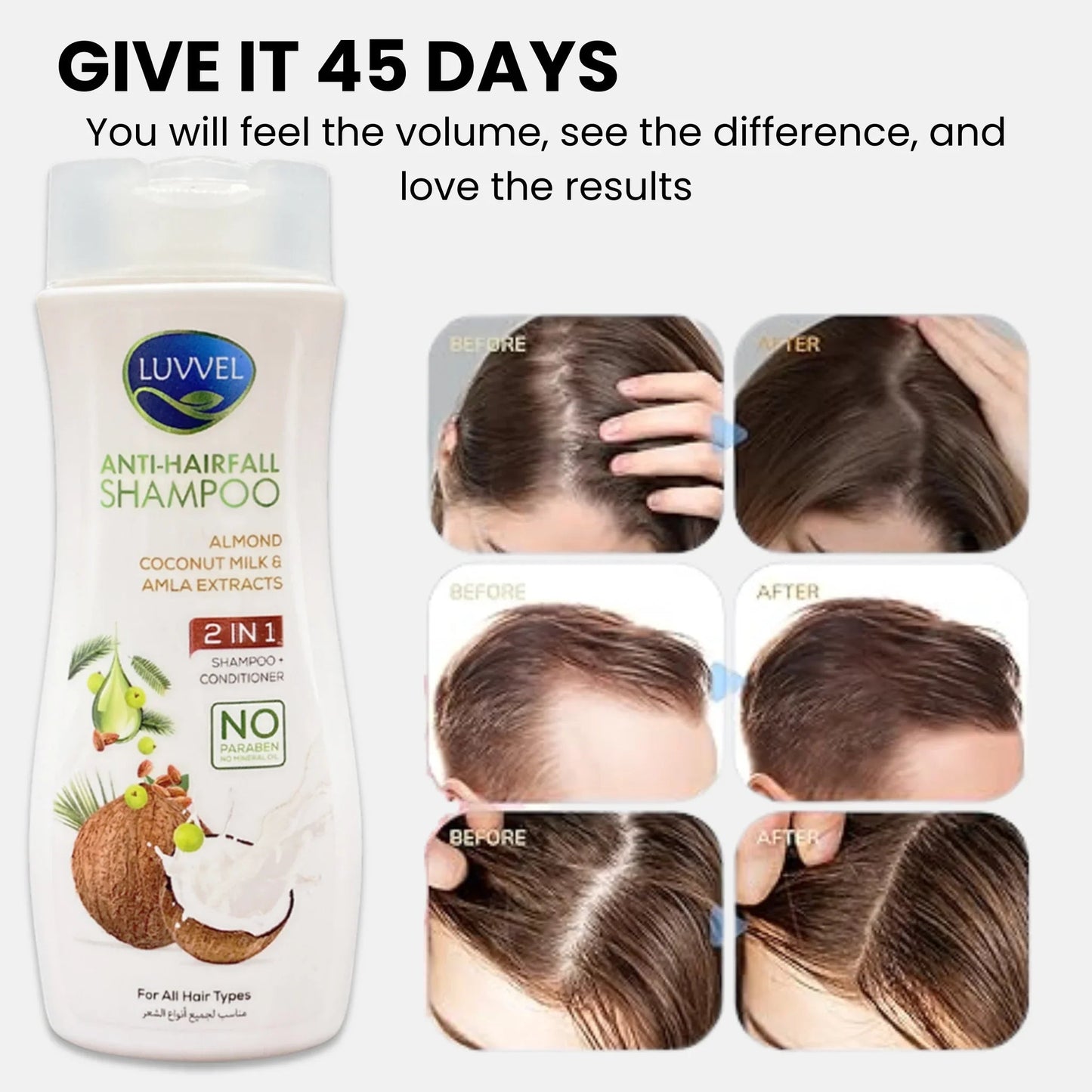 Luvvel Anti-Hairfall Shampoo — Almond & Coconut Milk