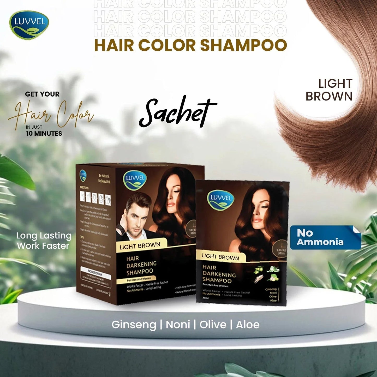 Luvvel 5-in-1 Hair Color Shampoo Sachet — Keratin & Olive Oil