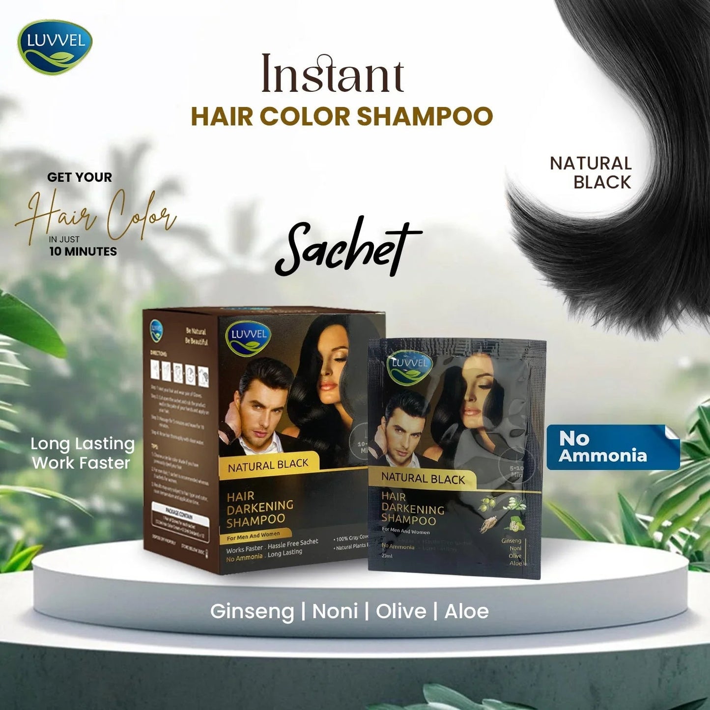 Luvvel 5-in-1 Hair Color Shampoo Sachet — Keratin & Olive Oil