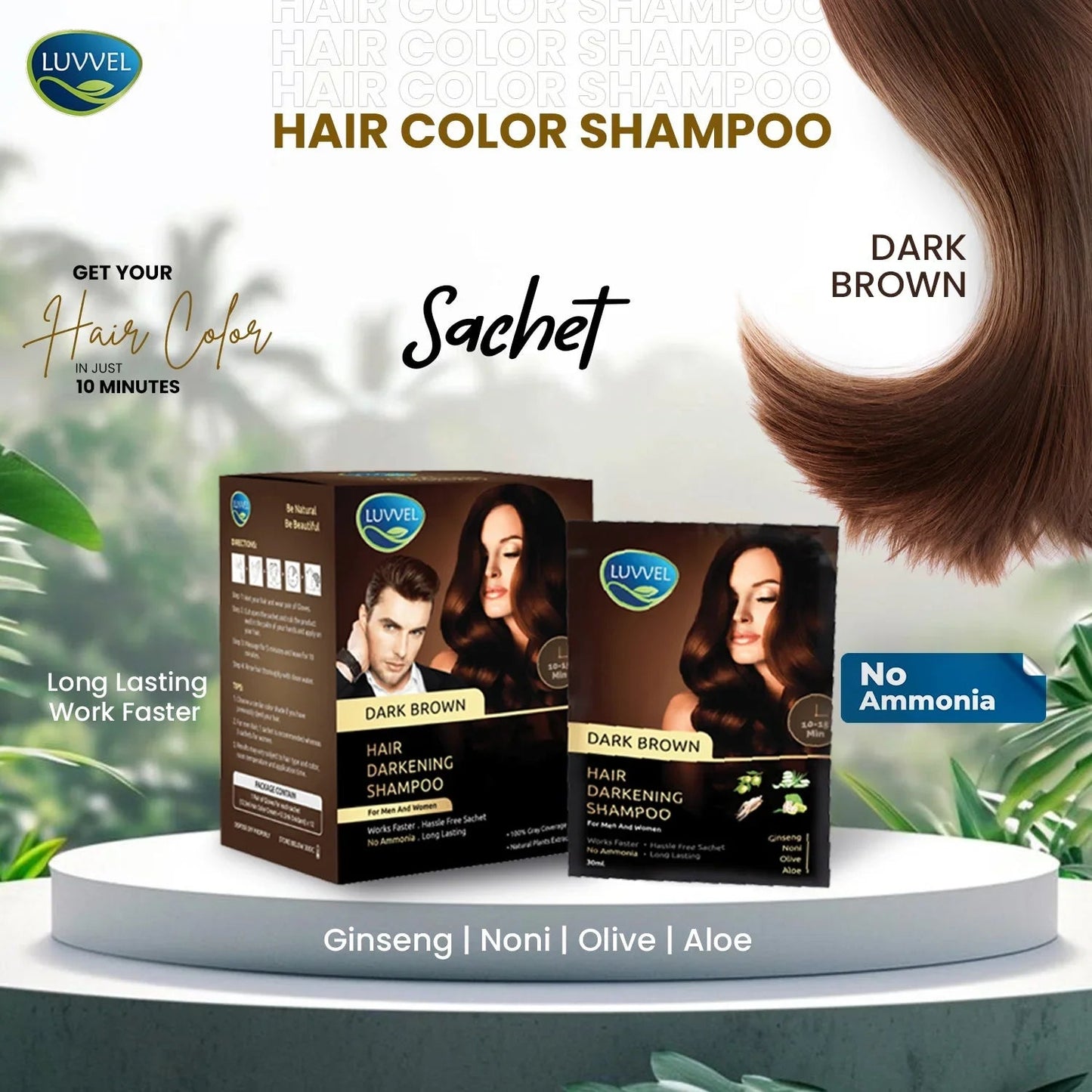 Luvvel 5-in-1 Hair Color Shampoo Sachet — Keratin & Olive Oil